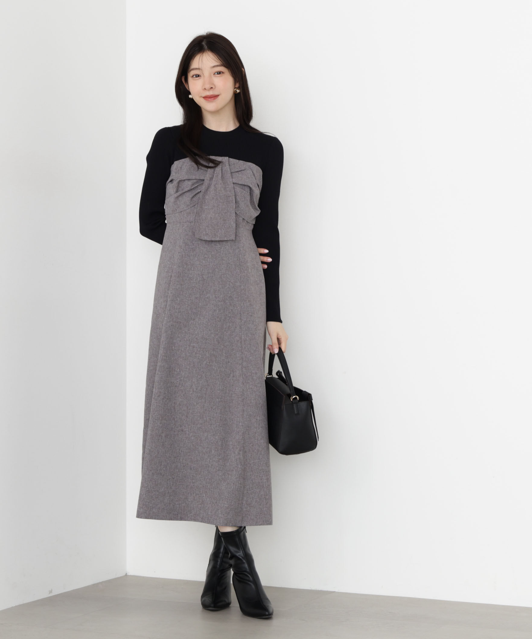 【プロポーションボディドレッシング/PROPORTION BODY DRESSING】 フロントリボンドッキングワンピース 25AW