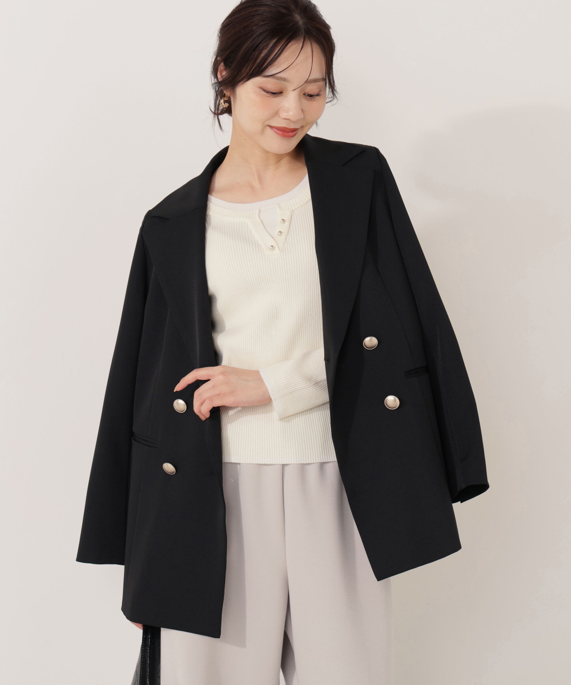 【プロポーションボディドレッシング/PROPORTION BODY DRESSING】 ゴールド釦ダブルブレストジャケット 25AW