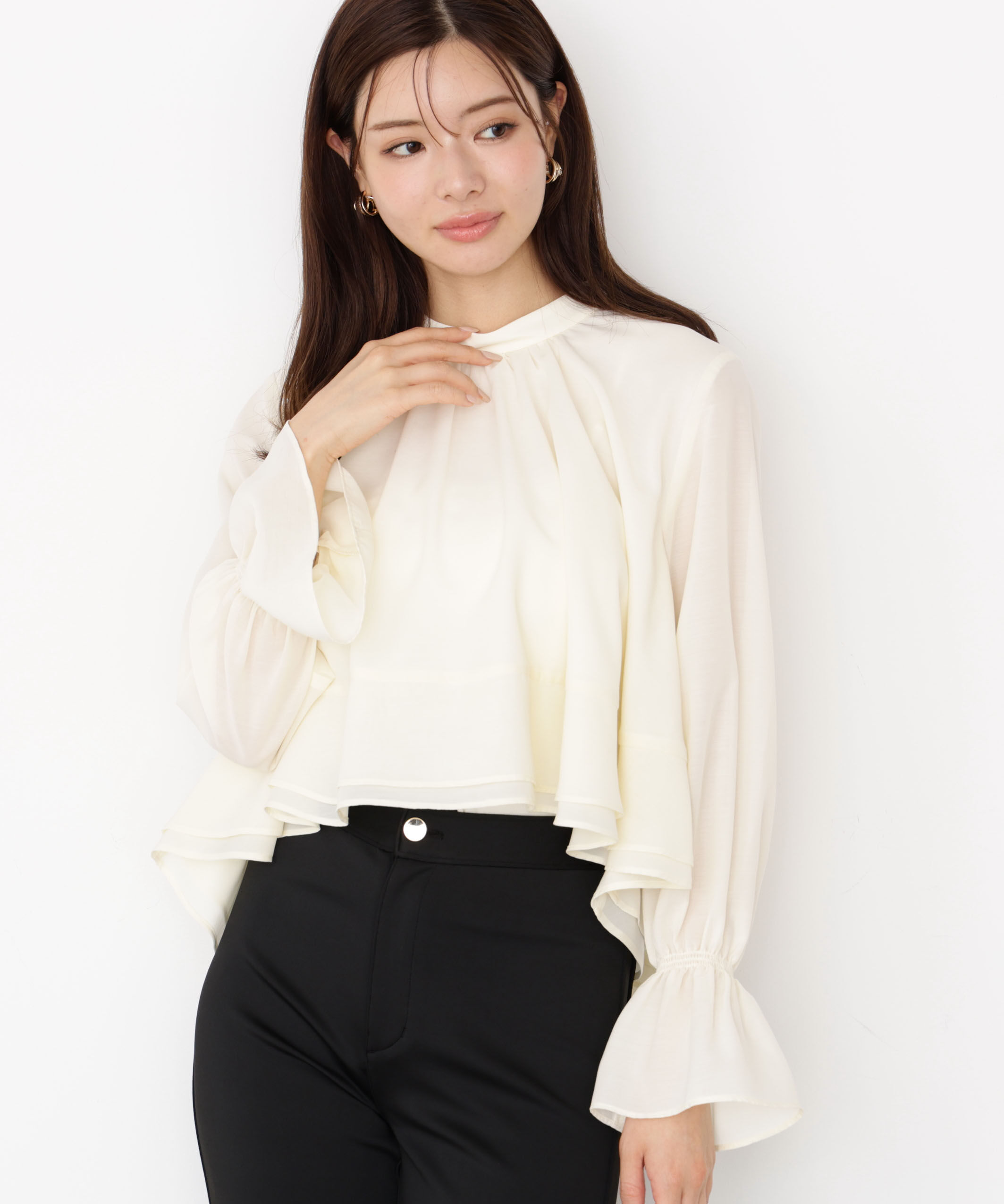 【プロポーションボディドレッシング/PROPORTION BODY DRESSING】 ＜ウォッシャブル＞ヘムフレアブラウス 25AW