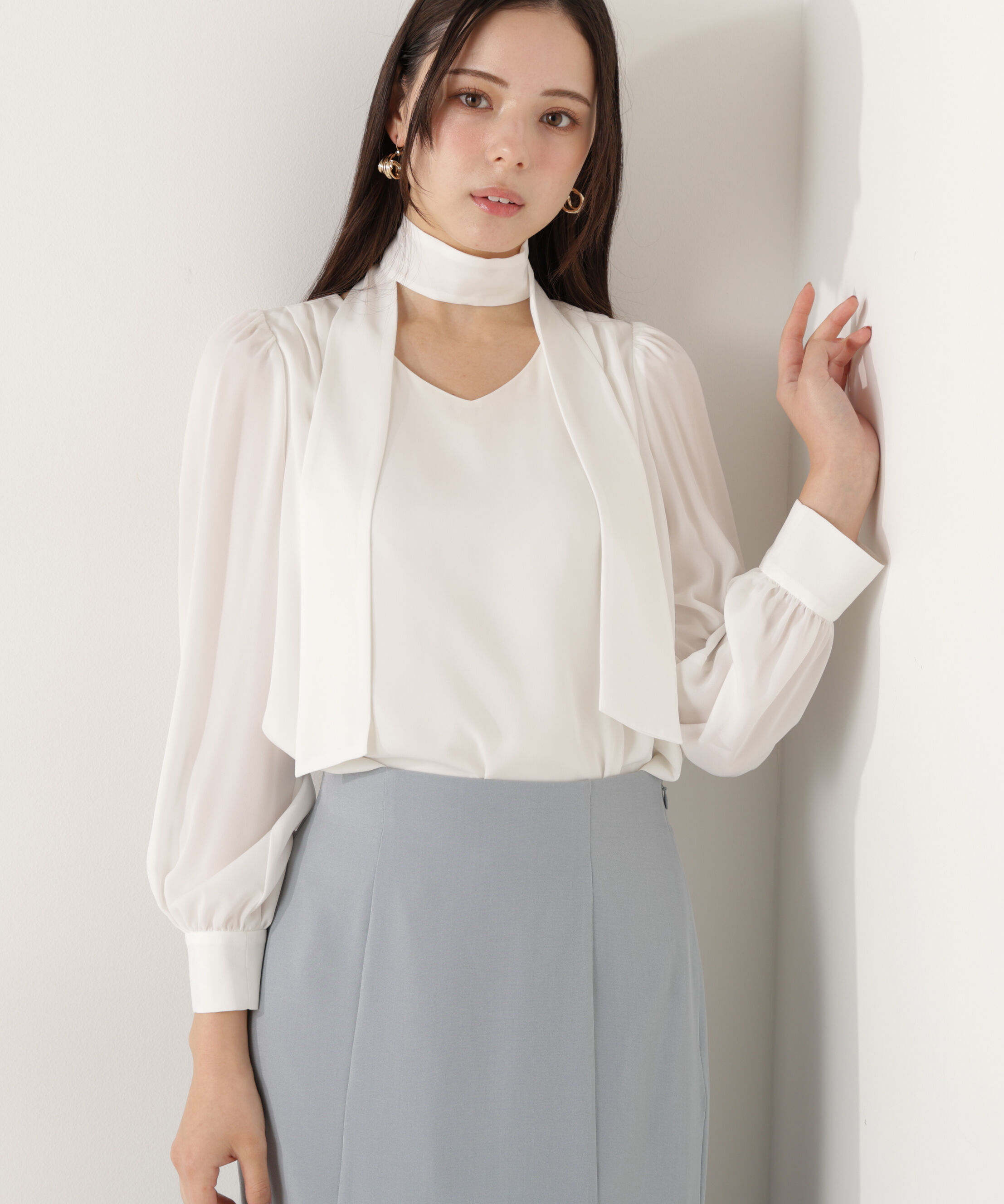 【プロポーションボディドレッシング/PROPORTION BODY DRESSING】 ＜ウォッシャブル＞2wayリボンタック付きブラウス