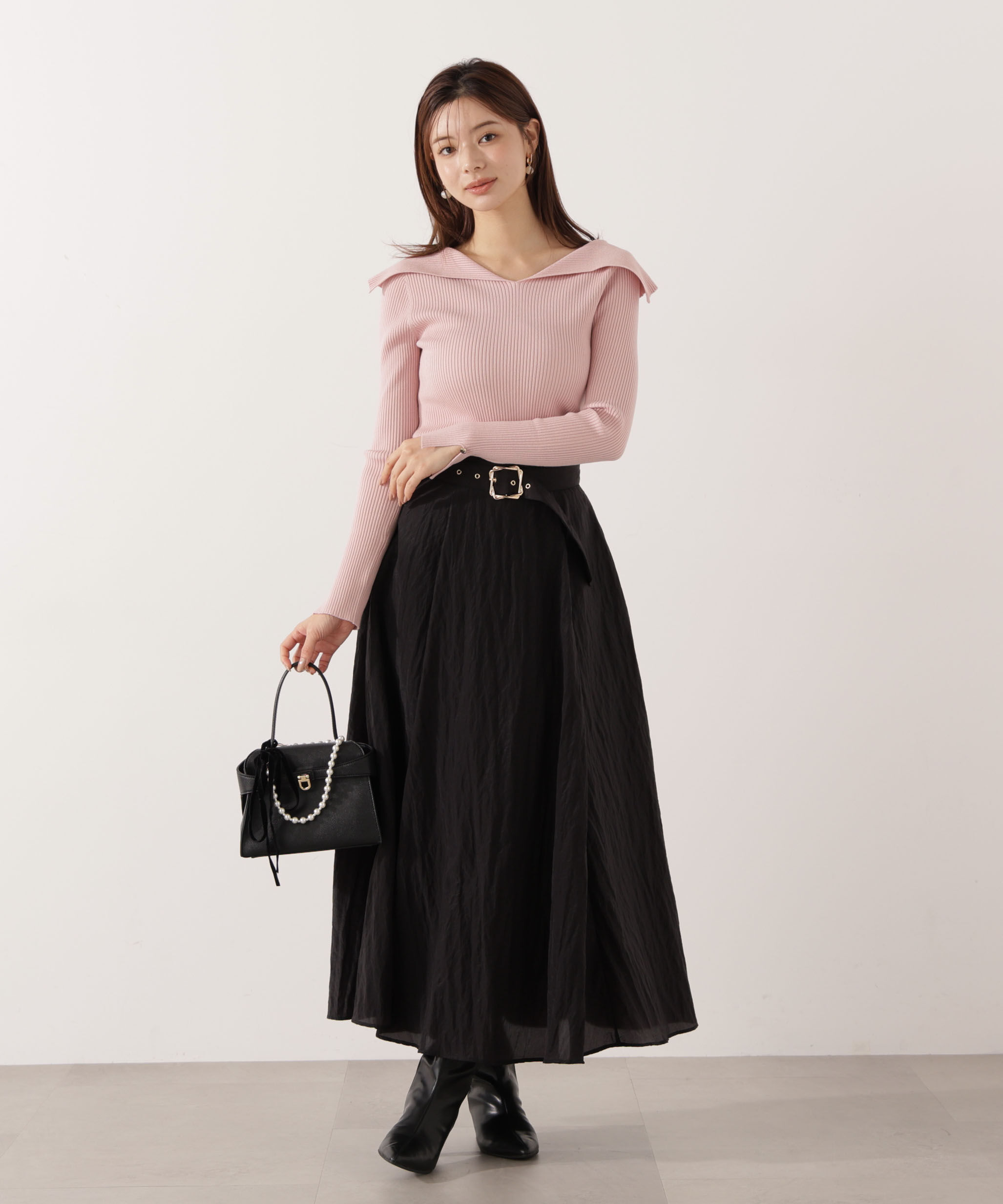 【プロポーションボディドレッシング/PROPORTION BODY DRESSING】 ベルト付きシアーフレアスカート