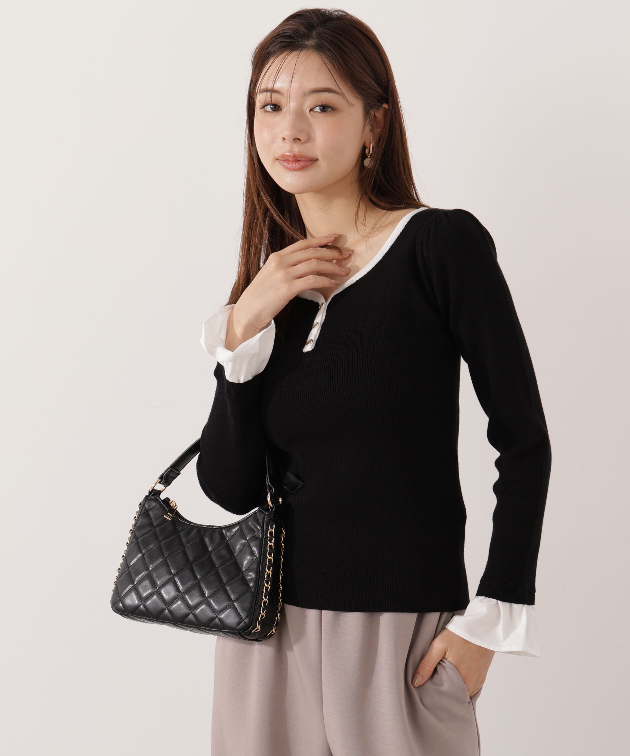 【プロポーションボディドレッシング/PROPORTION BODY DRESSING】 異素材スリーブニット 25AW