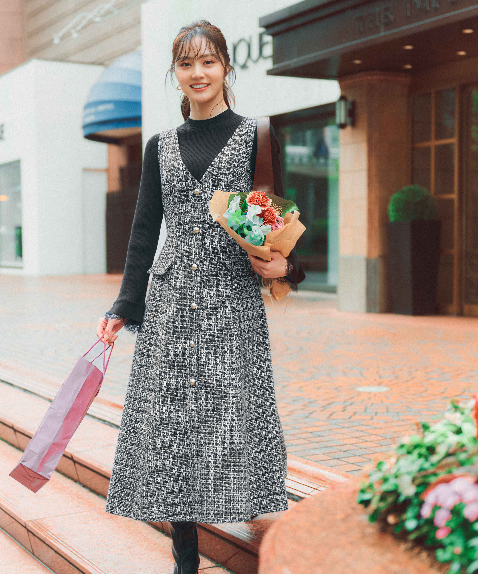 【プロポーションボディドレッシング/PROPORTION BODY DRESSING】 ミックスツイードロングジャンスカ 25AW