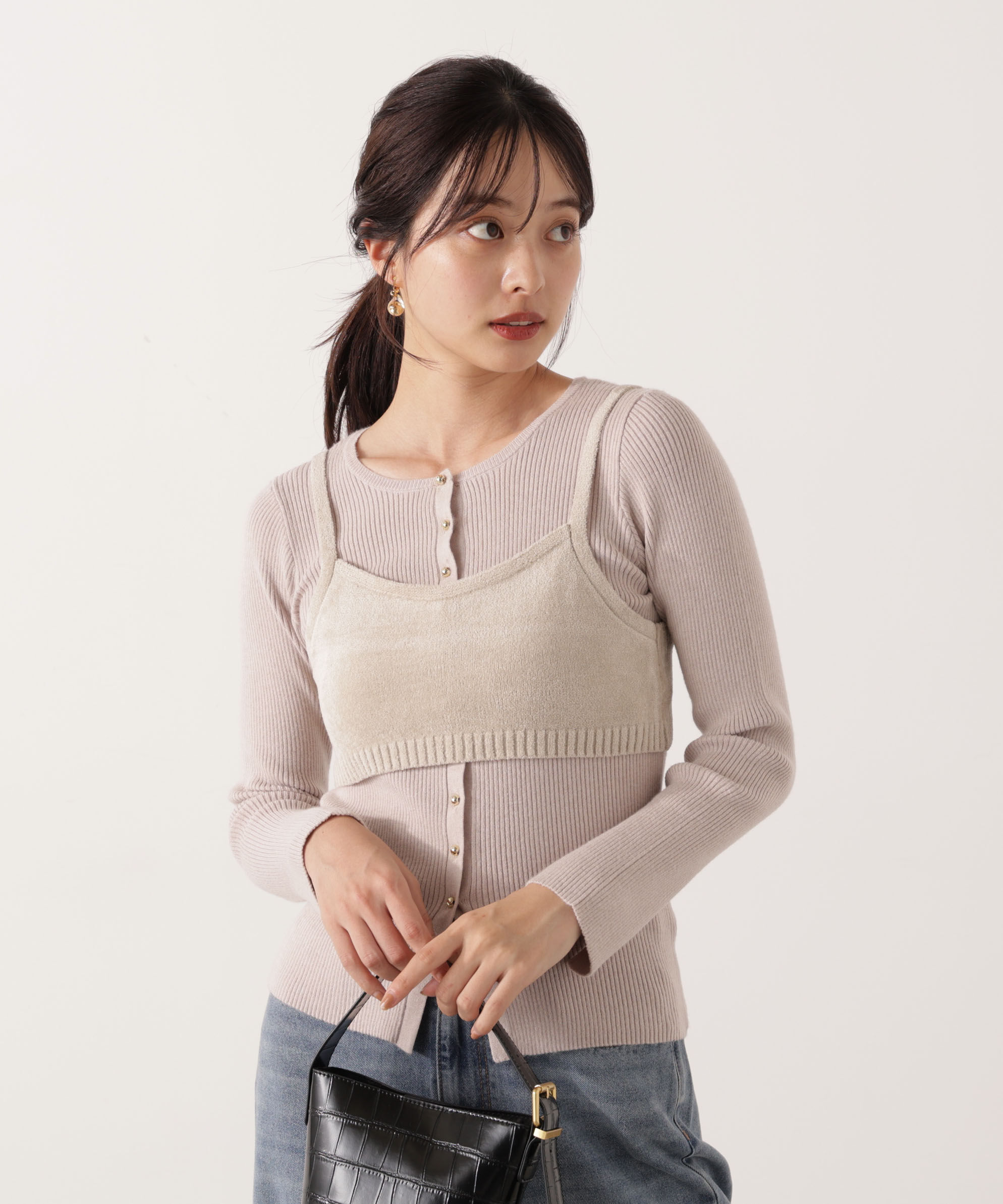 【プロポーションボディドレッシング/PROPORTION BODY DRESSING】 レイヤードキャミ付ニット 25AW