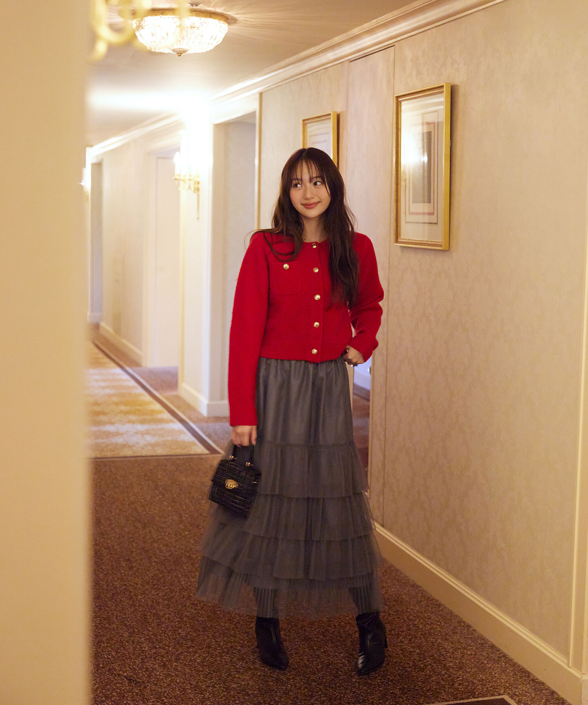 【プロポーションボディドレッシング/PROPORTION BODY DRESSING】 部分プリーツティアードスカート 25AW