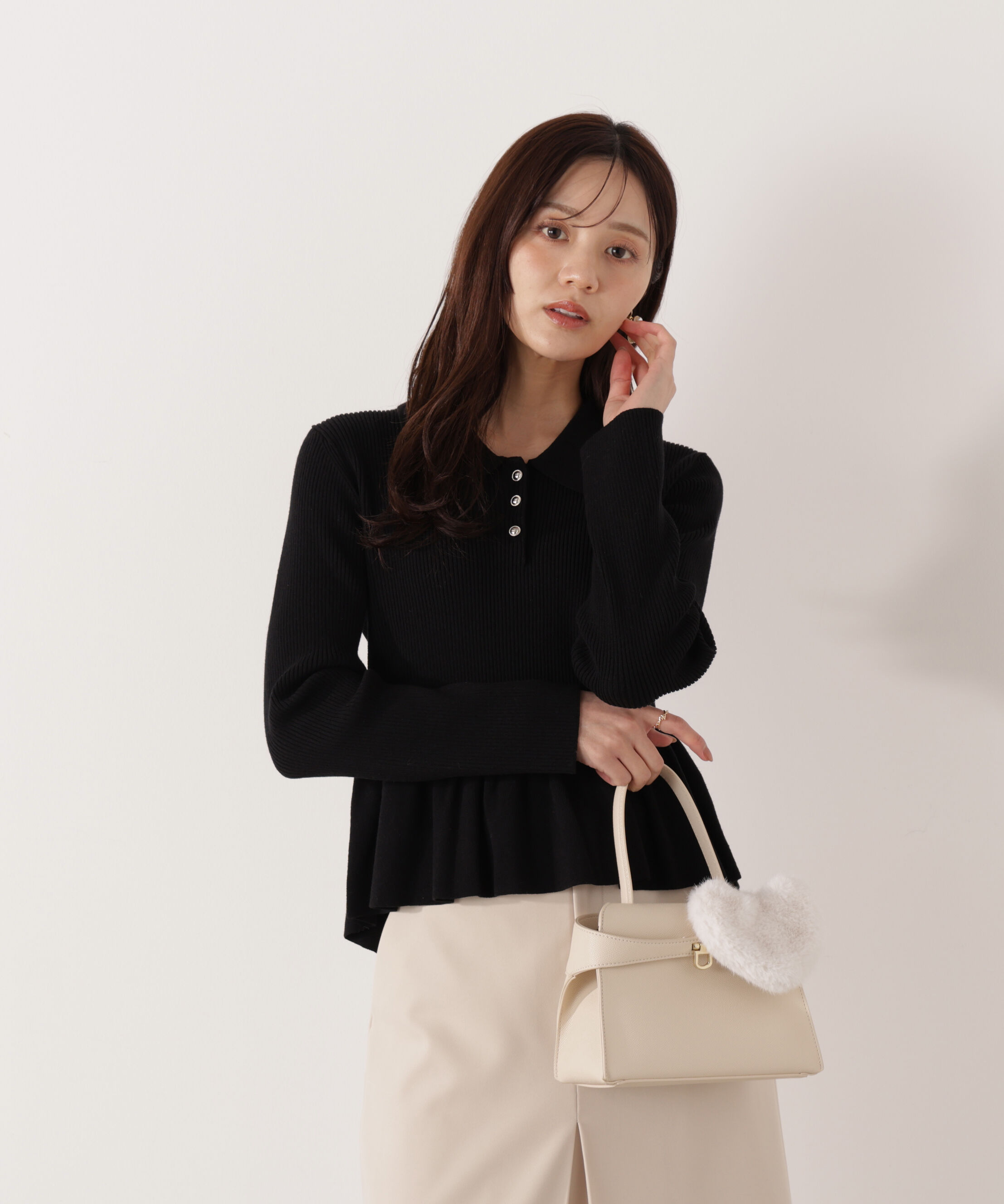 【プロポーションボディドレッシング/PROPORTION BODY DRESSING】 ＜ハンドウォッシャブル＞ペプラムポロニット 26SS