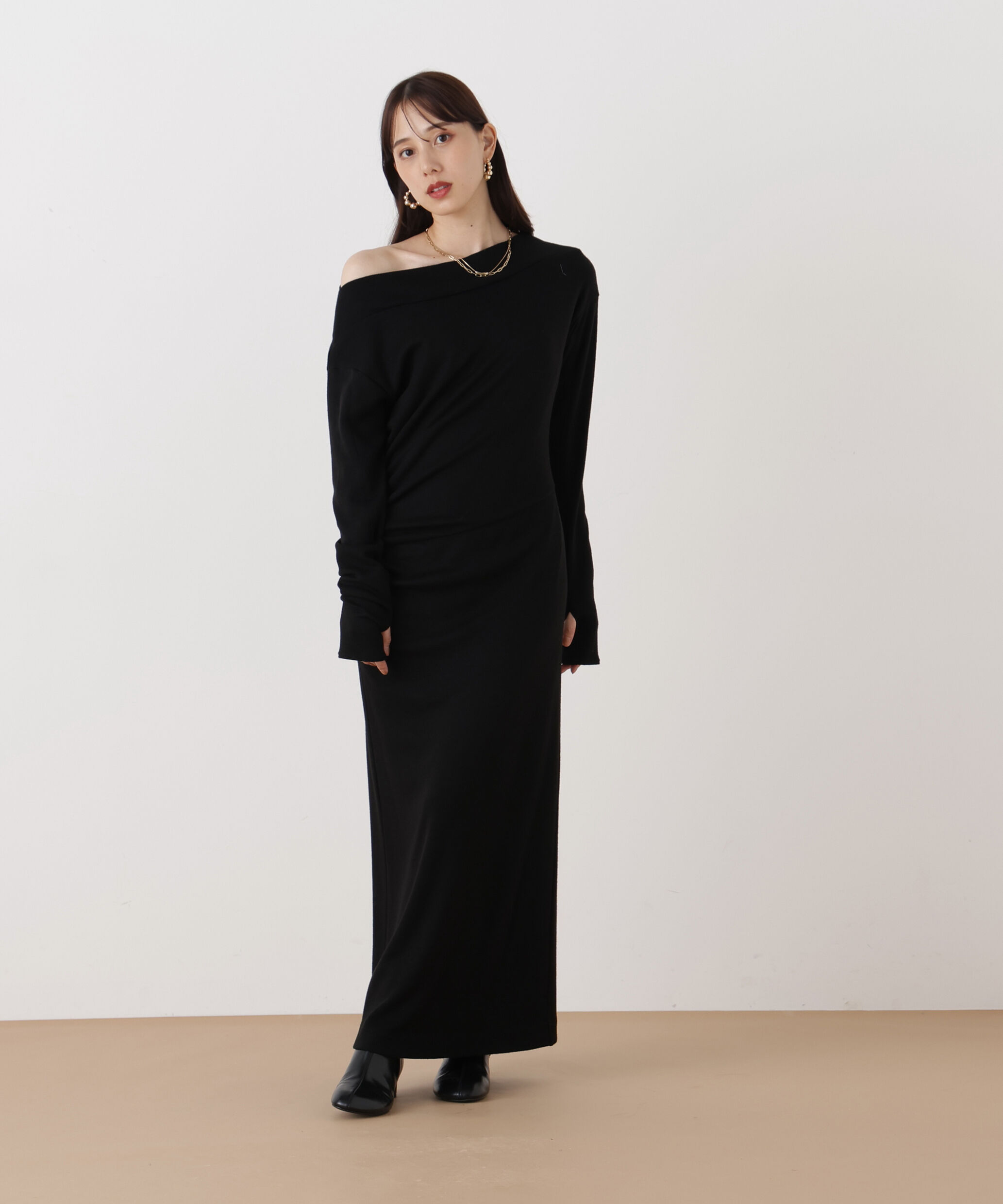 【ピンキーアンドダイアン/PINKY&DIANNE】 ◆ウールジャージタックドレープロングワンピース