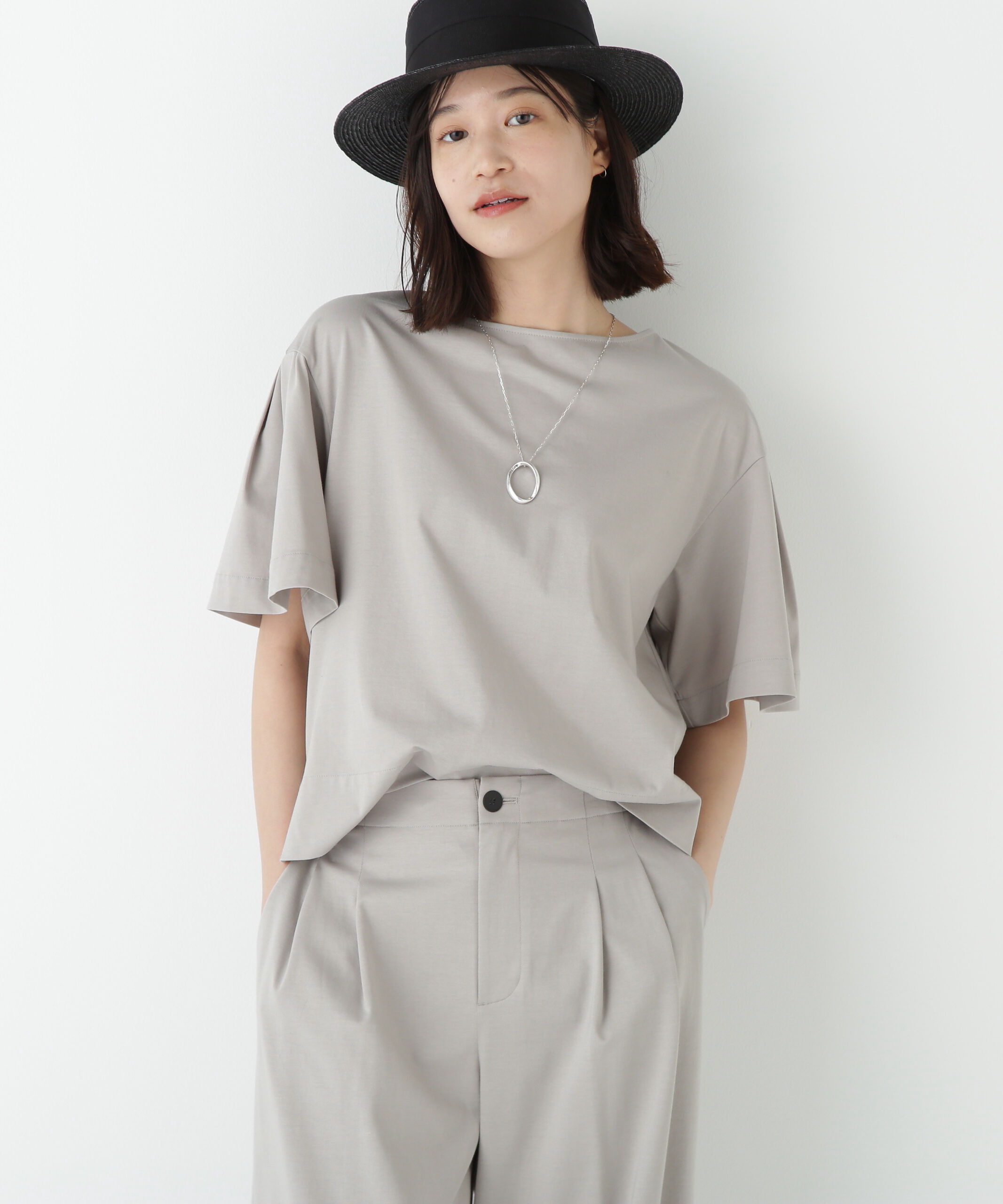 ファッションメンズお薦め|【ヒューマンウーマン/human woman】 ◆プレーティング天竺タックスリーブボートネックプルオーバー