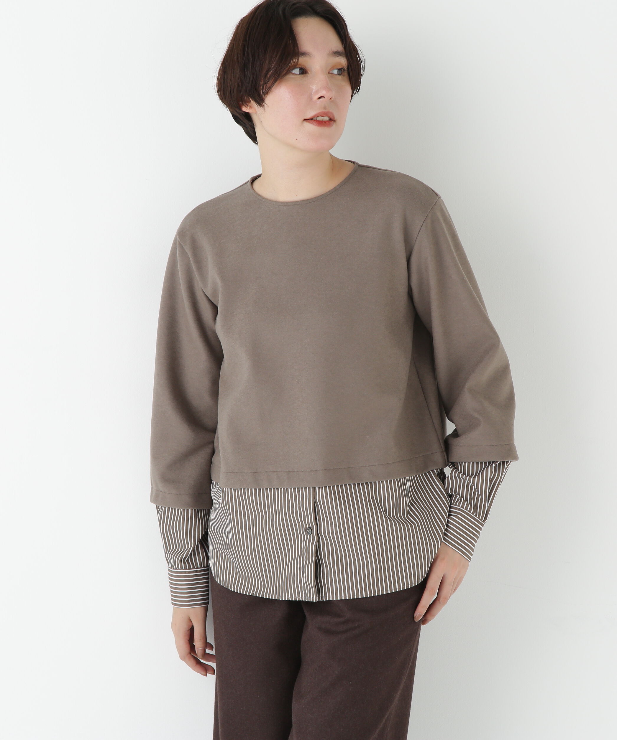 人気メンズファッション|【ヒューマンウーマン/human woman】 ◆シャツドッキングミルドジャージープルオーバー