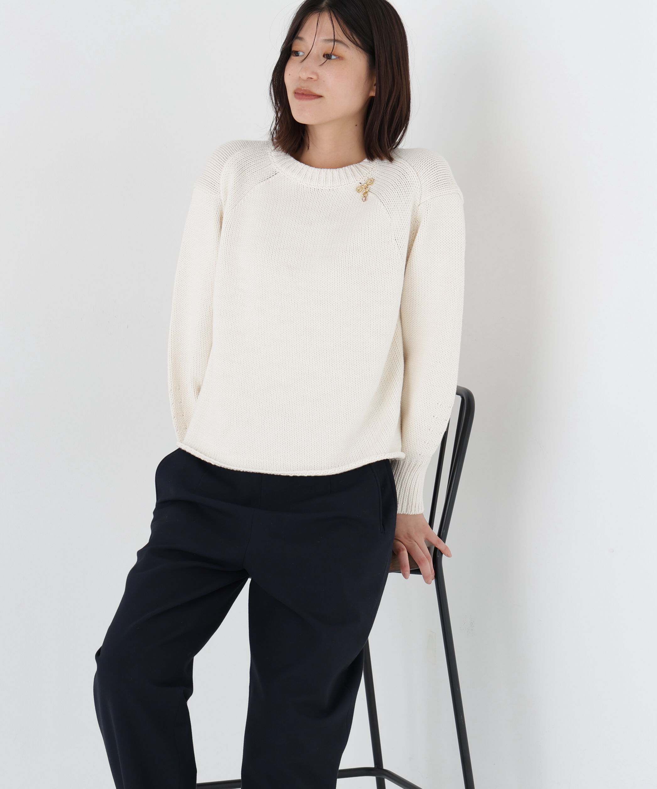 【ヒューマンウーマン/human woman】 ◆コットンミックスローゲージニットプルオーバー