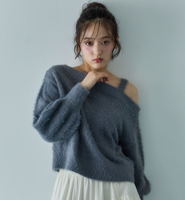 【アルシーヴ/archives】 ラメフェザーワンショルニットプルオーバー