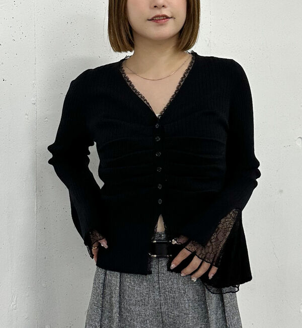 【アルシーヴ/archives】 レーストリムリブニットカーディガン