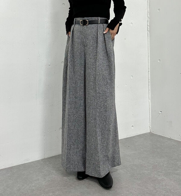 【アルシーヴ/archives】 ベルト付ツイードワイドスラックス