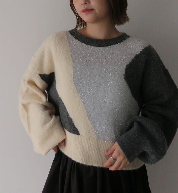 【アルシーヴ/archives】 インターシャカラーブロックニットプルオーバー