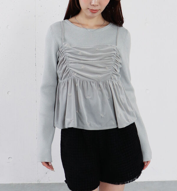 【アルシーヴ/archives】 花柄刺繍ベロアビスチェ×リブニットプルオーバーＳＥＴ