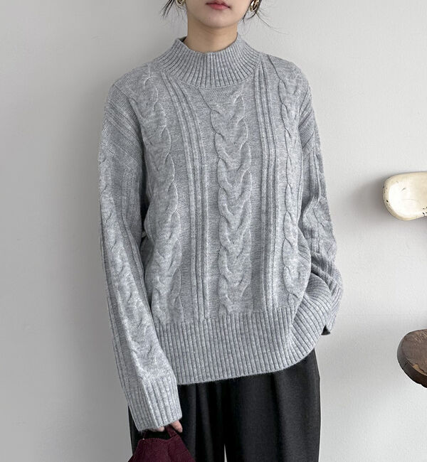 【ドゥアルシーヴ/Doux archives】 ケーブルハイネックニットプルオーバー