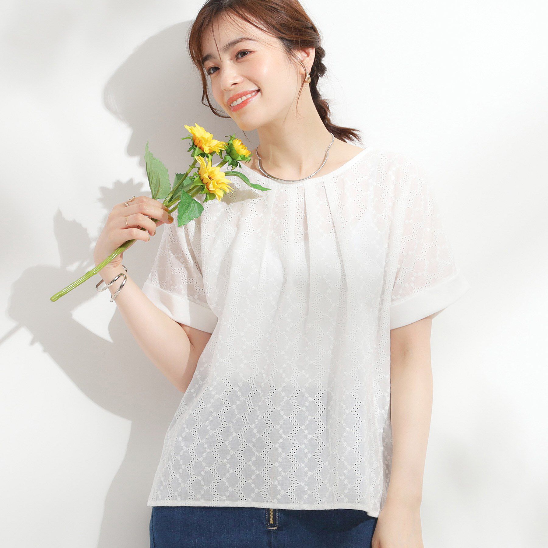 人気ファッションメンズ|【シューラルー/SHOO・LA・RUE】 【S-LL】大人の上品な甘さ 刺繍レース切り替えトップス