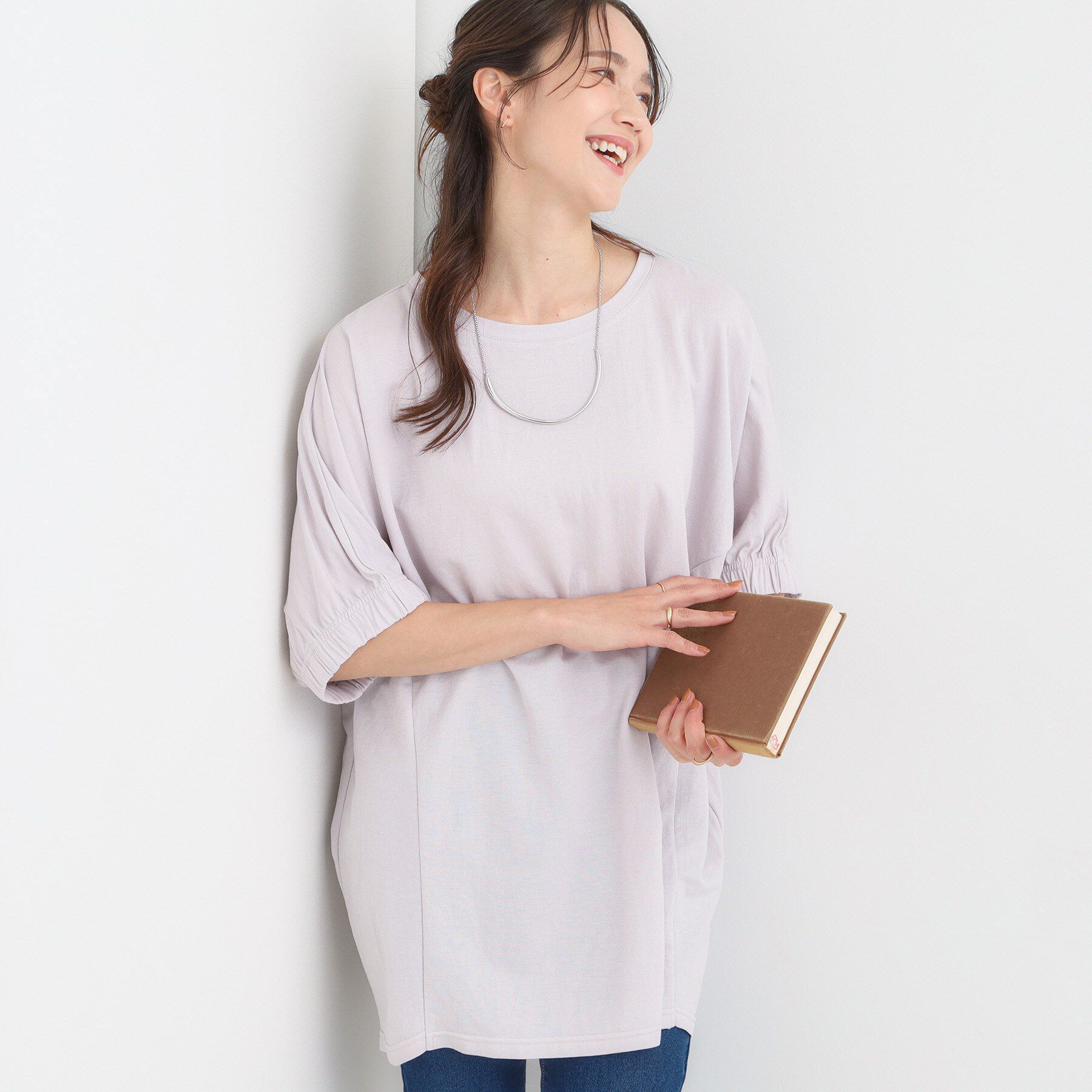 【シューラルー/SHOO・LA・RUE】 【S-LL/ひんやり】さらさらタッチが心地よい コクーンシルエットチュニック