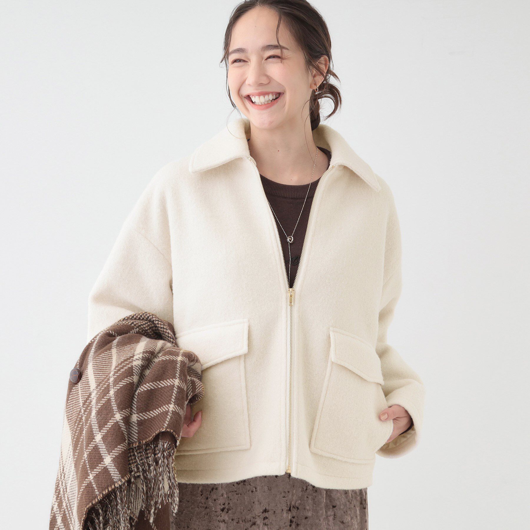 【シューラルー/SHOO・LA・RUE】 【S-LL】大人カジュアルコーデに 襟付きZIPブルゾン