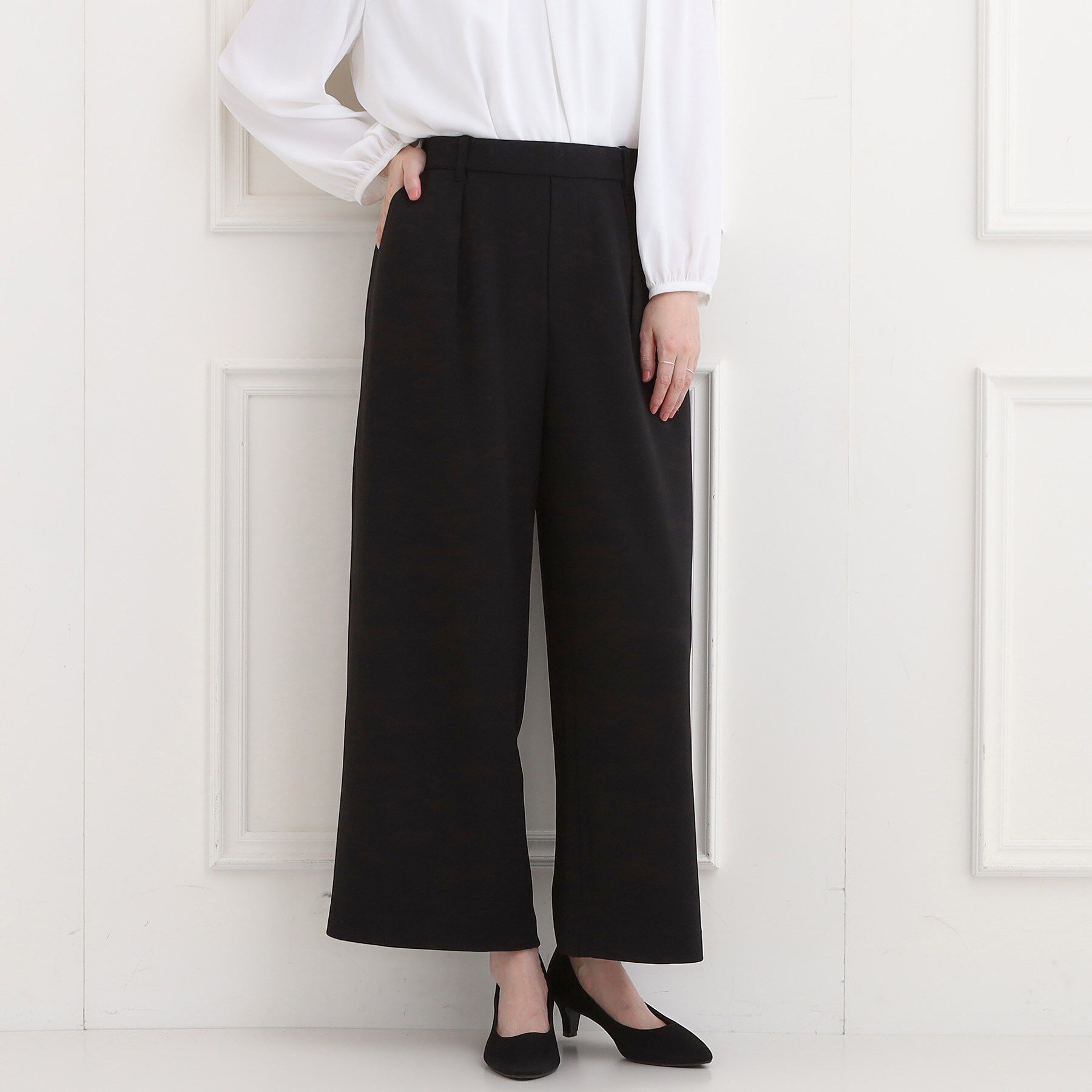 【シューラルー/SHOO・LA・RUE】 【洗濯機可/イージーケア/ストレッチ】きちんと楽に。カットジョーゼットワイドパンツ