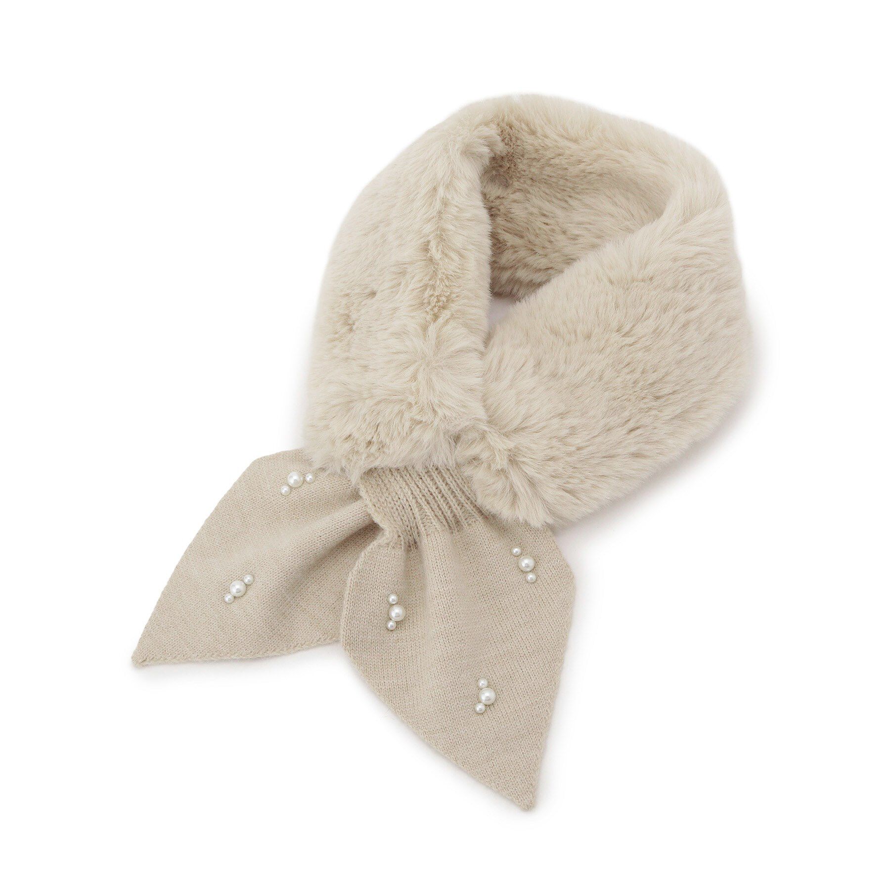 【シューラルー/SHOO・LA・RUE】 ファー×パール風付きニットティペット