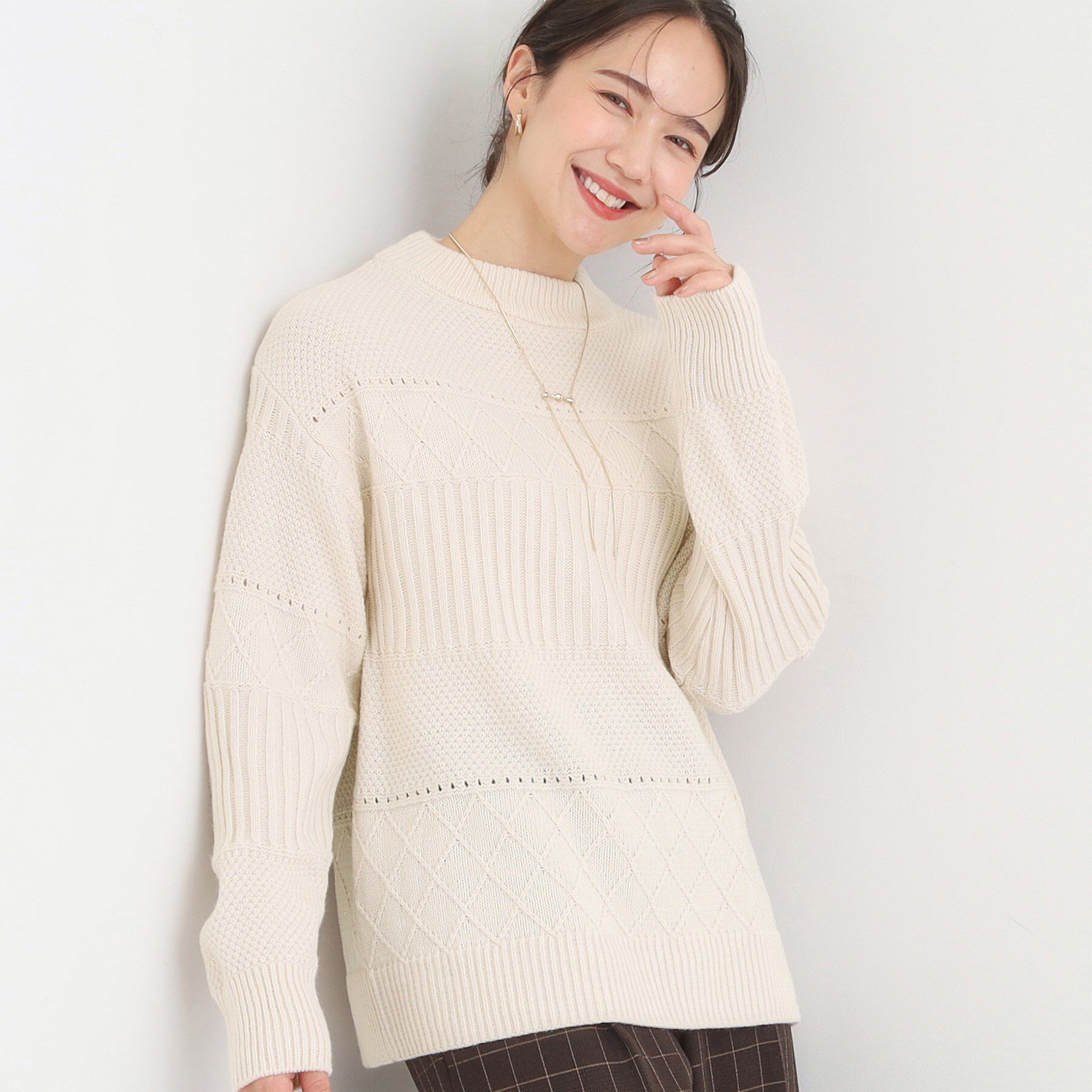 【シューラルー/SHOO・LA・RUE】 【洗える/毛玉レス】ミックスケーブル柄ニット