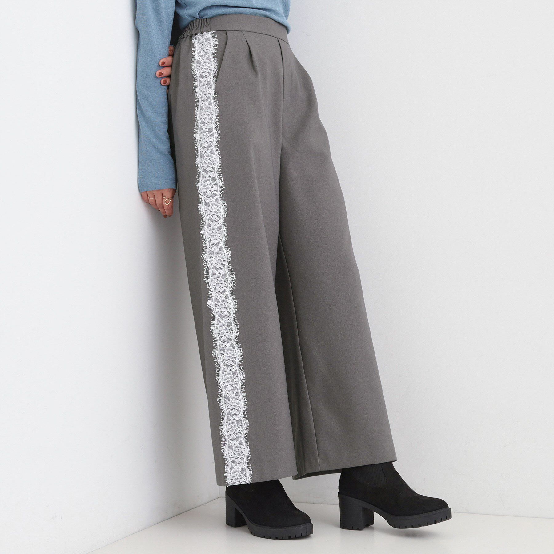 【シューラルー/SHOO・LA・RUE】 サイドレースワイドパンツ