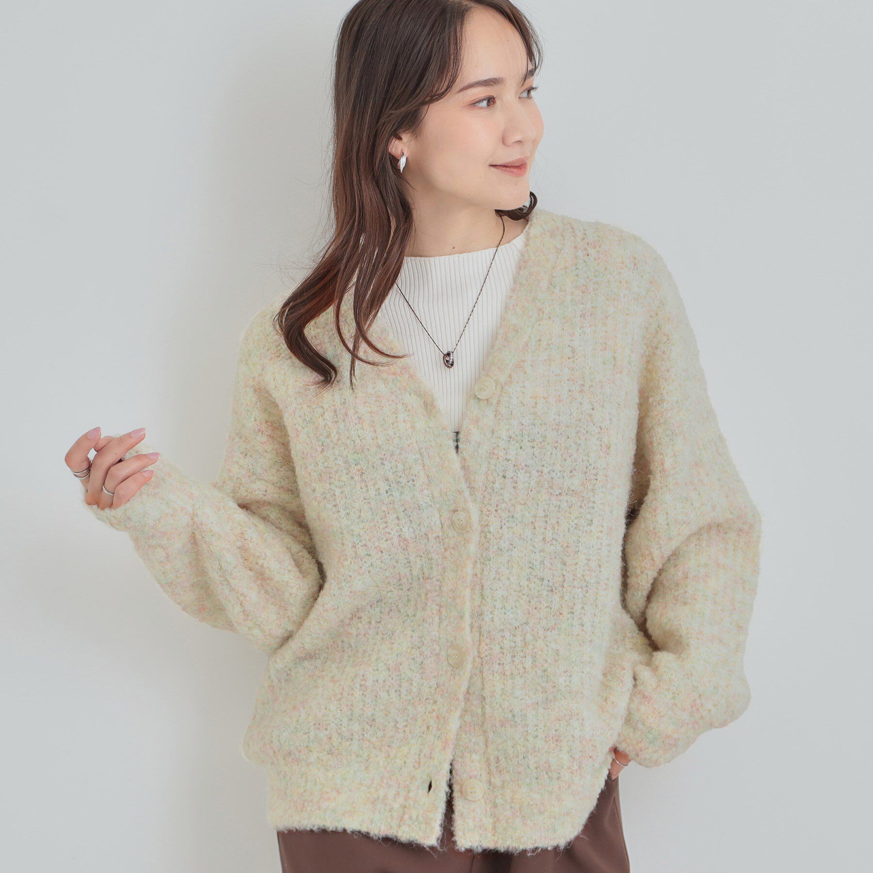 【シューラルー/SHOO・LA・RUE】 ブークレカラーVネックカーディガン