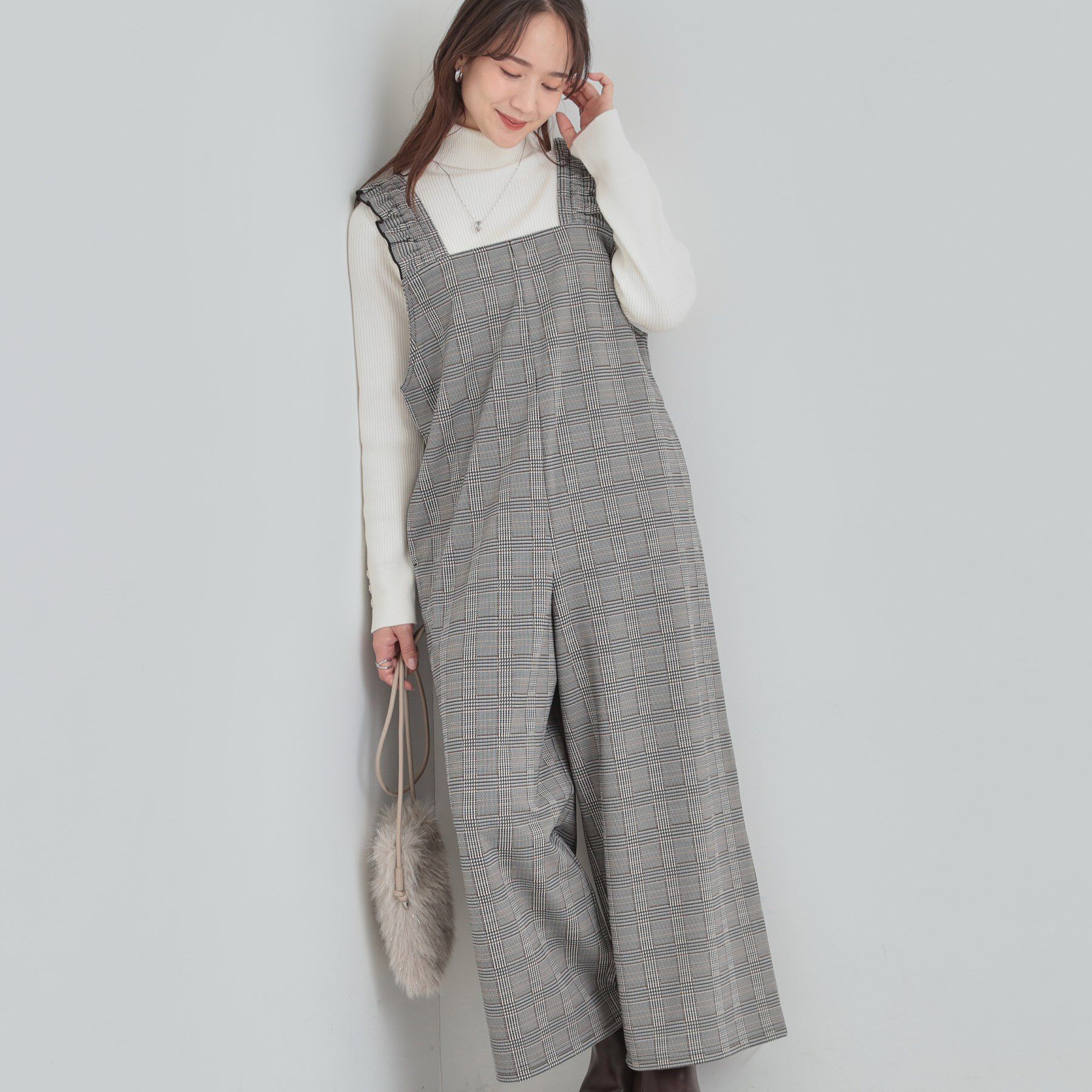 【シューラルー/SHOO・LA・RUE】 【S-LL】大人のための チェック柄フリルサロペット