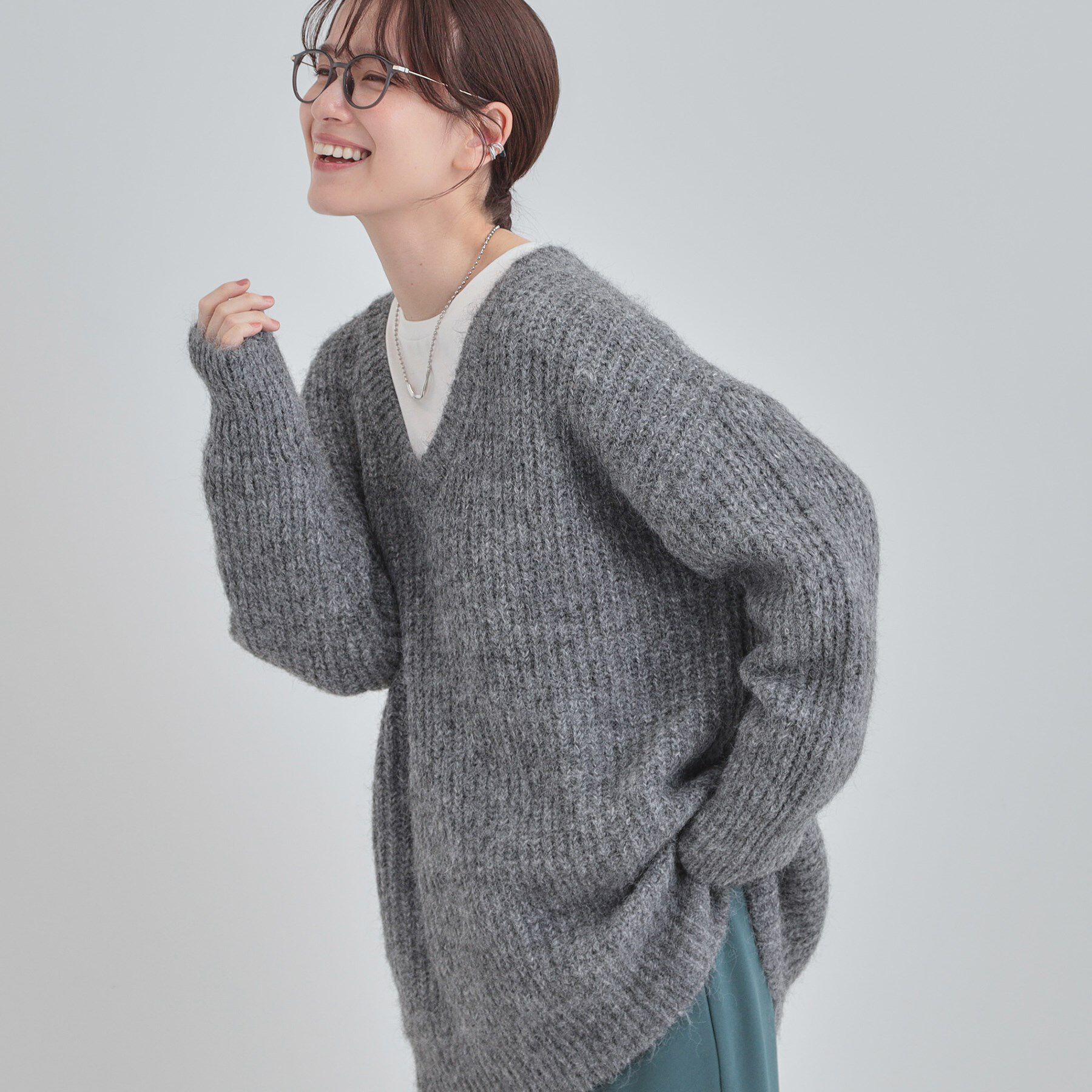 【シューラルー/SHOO・LA・RUE】 ふわふわタッチ Vネックニットチュニック