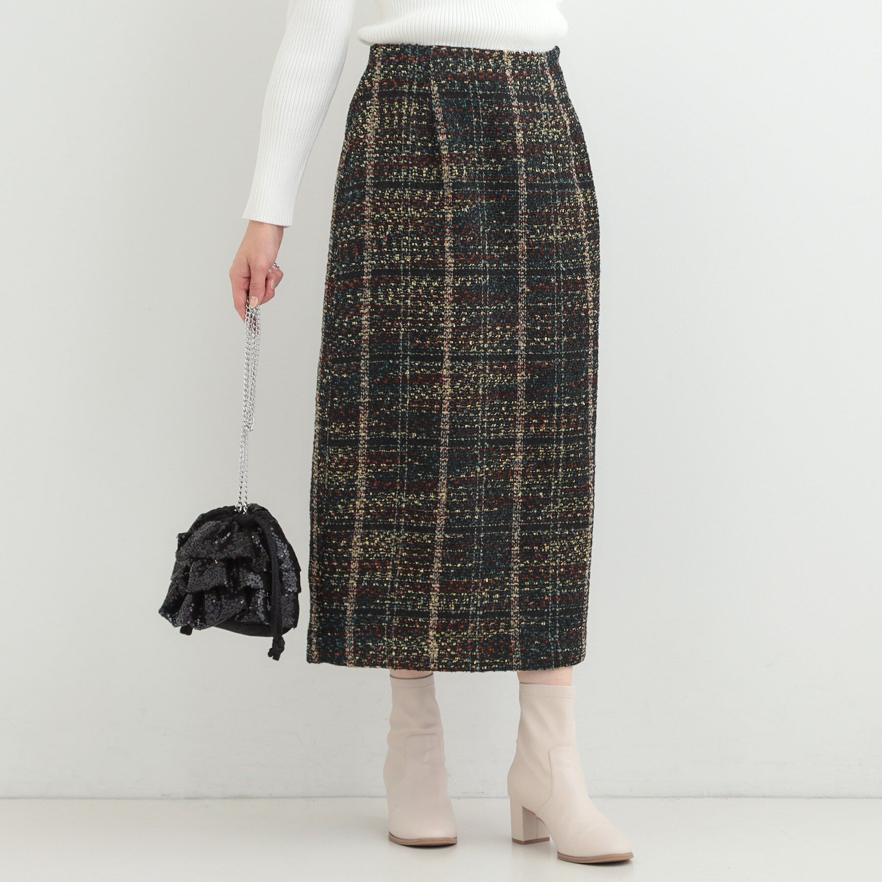 【シューラルー/SHOO・LA・RUE】 ラメツイードナロースカート