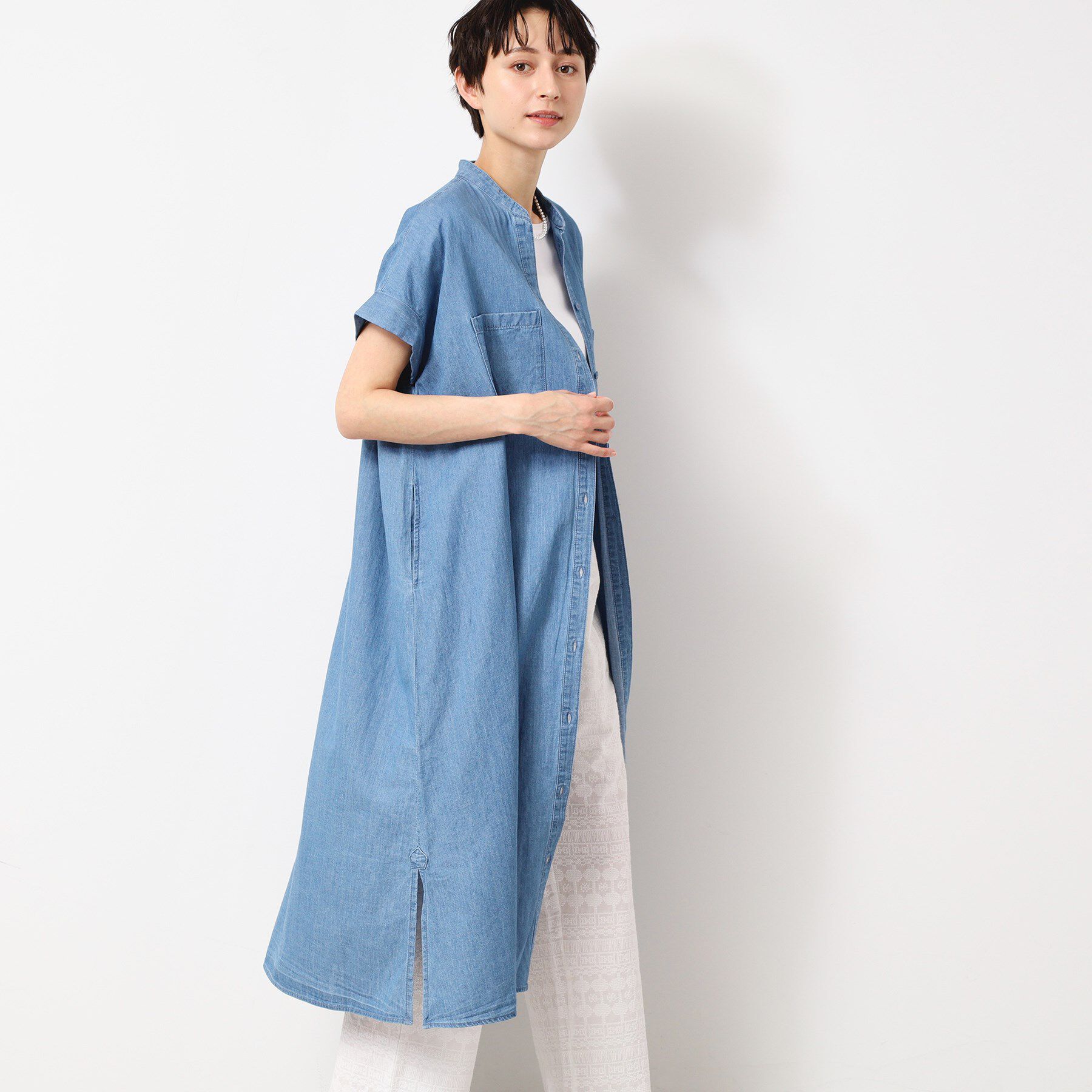 【デッサン/Dessin】 【洗える】リネンブレンドデニム調シャツワンピース（S〜L）