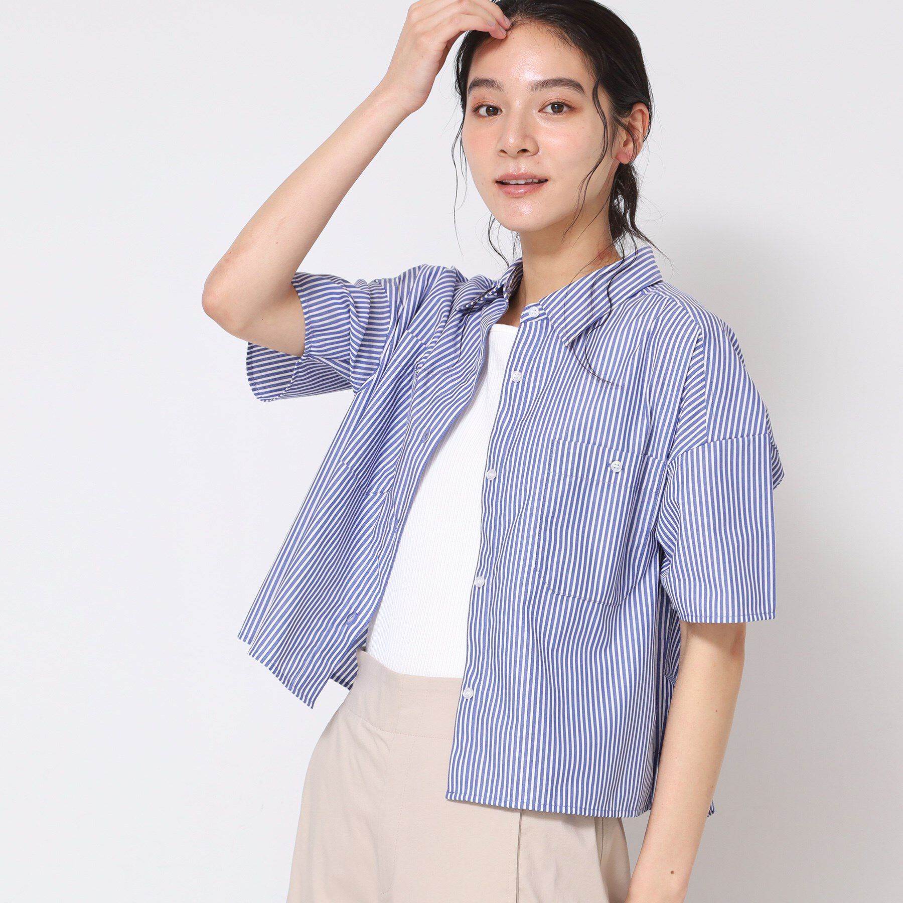 【デッサン/Dessin】 【洗える】クロップド丈シャツ（XS〜L）