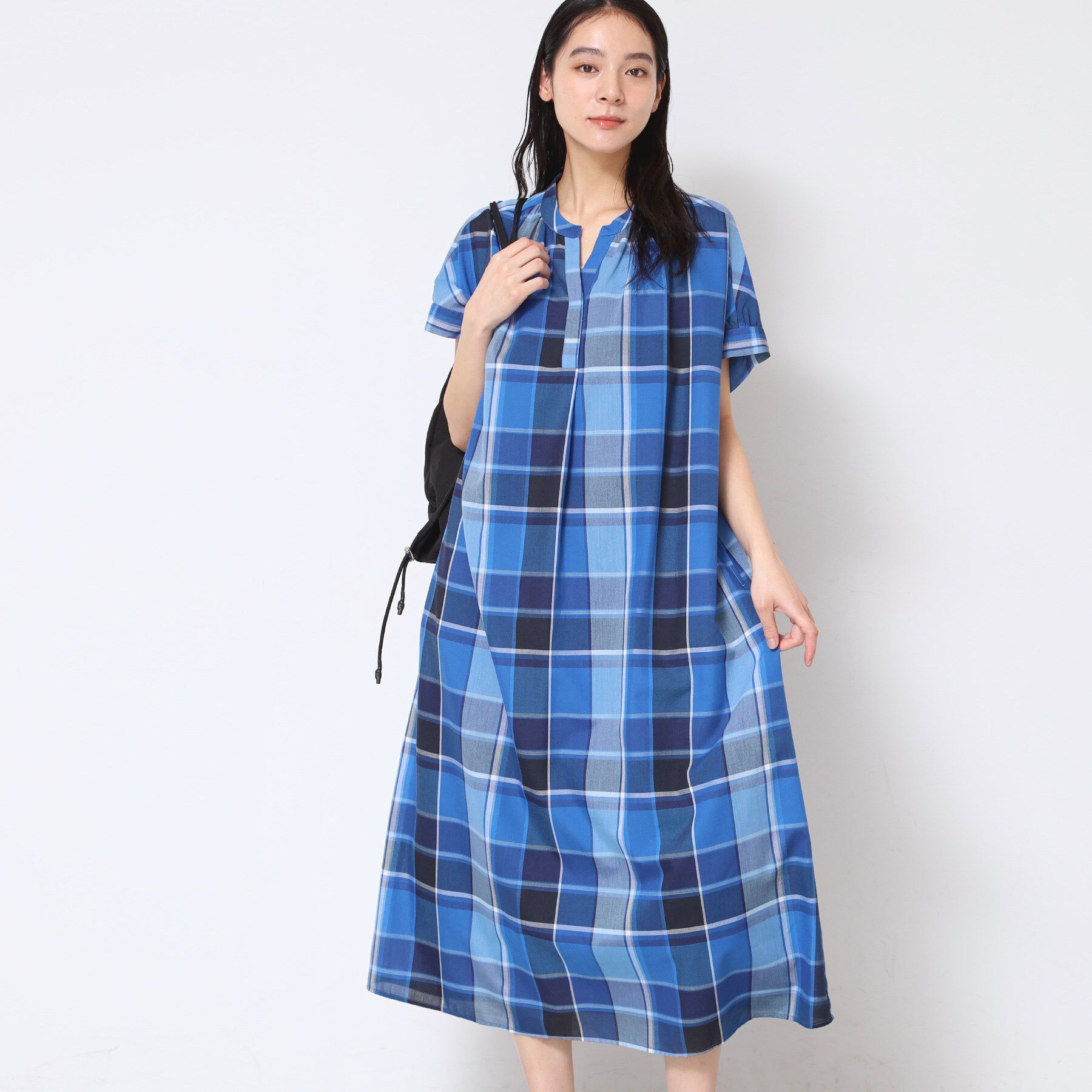 【デッサン/Dessin】 【洗える】映えチェック柄スキッパ―ワンピース