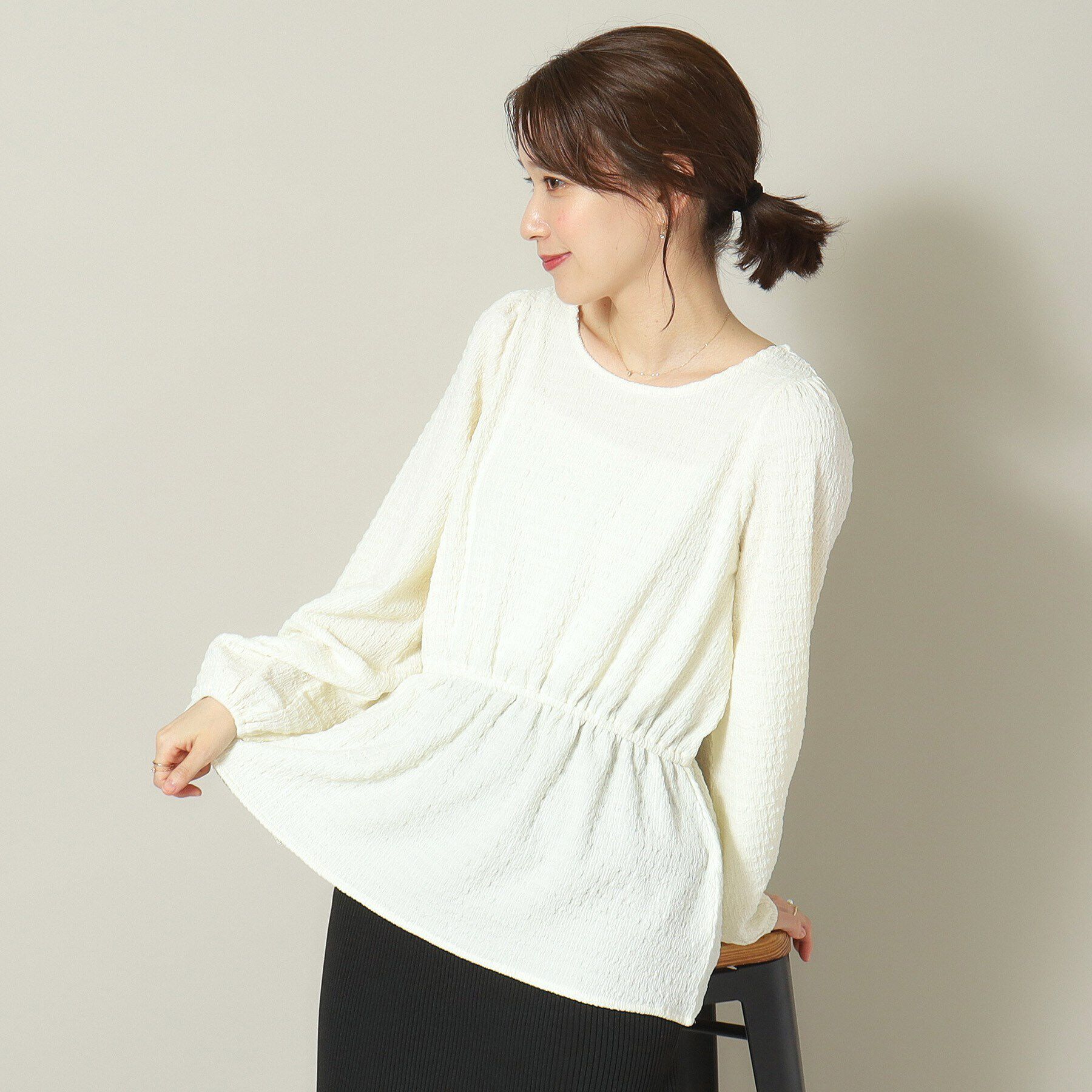 【イッツデモ/ITS'DEMO】 【手洗い可】ふくれジャカードペプラムプルオーバー