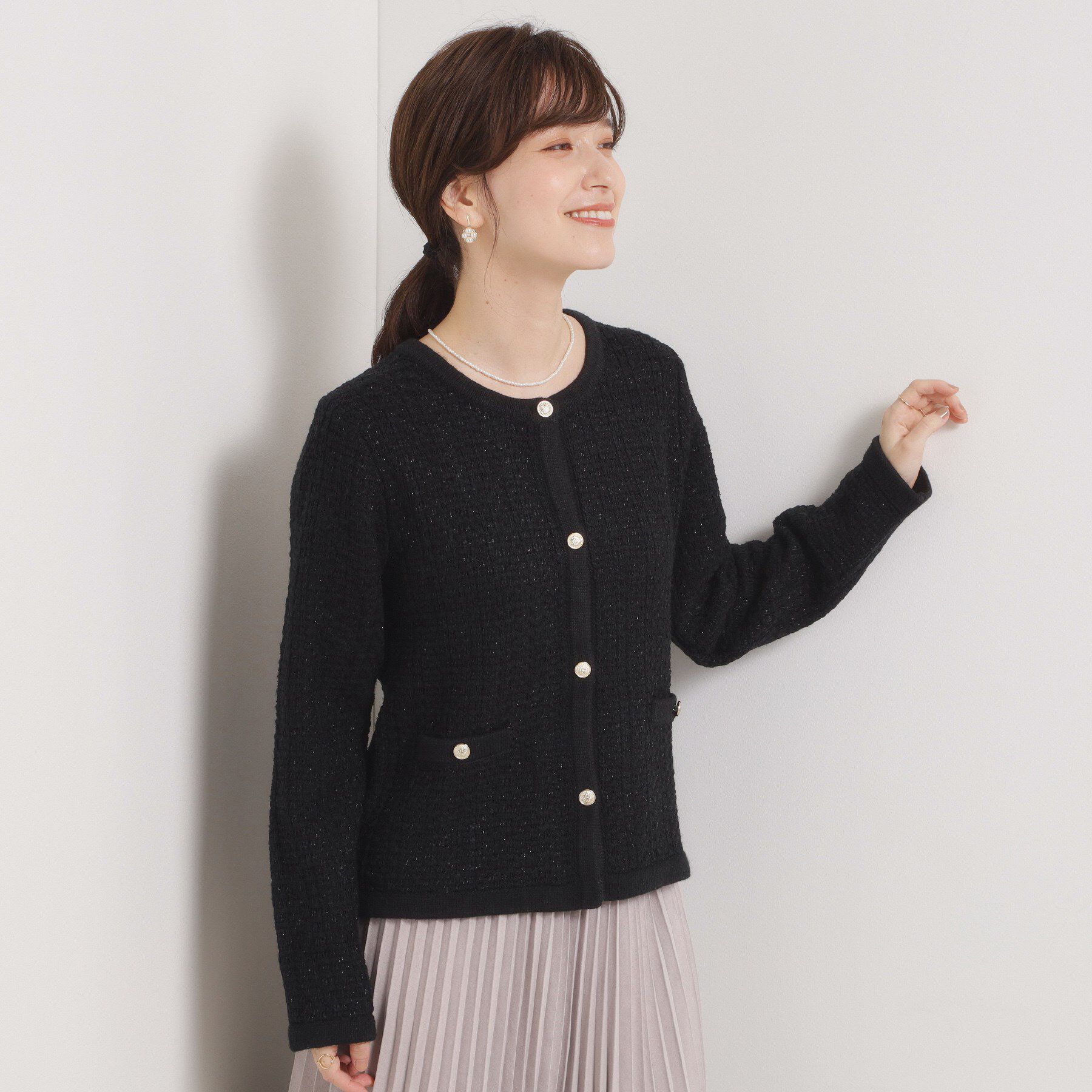 【イッツデモ/ITS'DEMO】 【手洗い可】ラメツイードニットジャケット