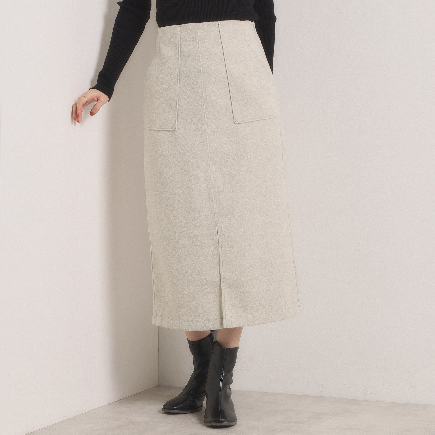 【イッツデモ/ITS'DEMO】 【洗濯機OK】カットメルトンタイトスカート