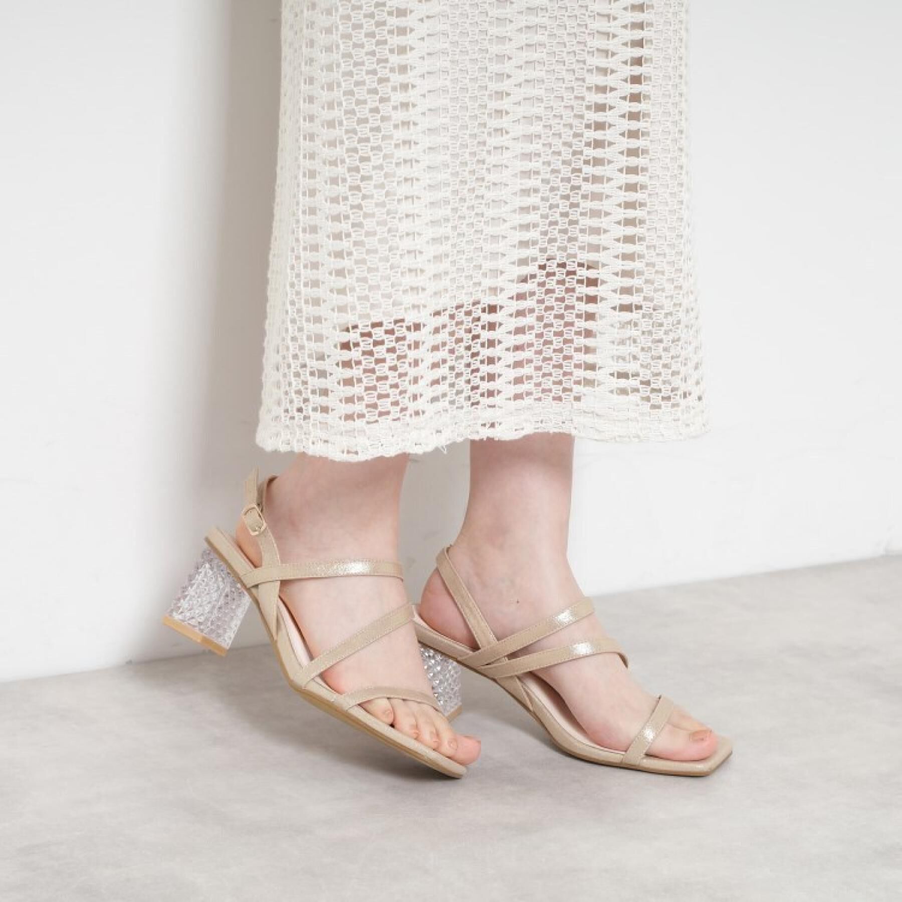 【エスペランサ/ESPERANZA】 キルティングクリアヒールサンダル