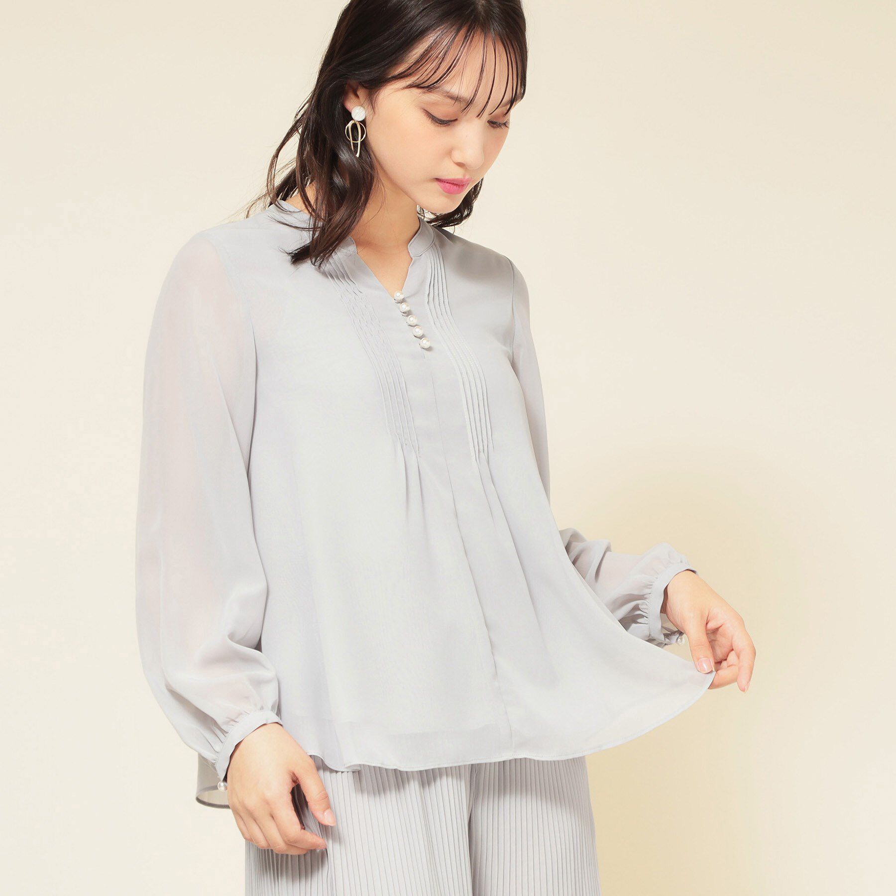 【スーナウーナ/SunaUna】 【ピンタック／セットアップ可】シフォンブラウス