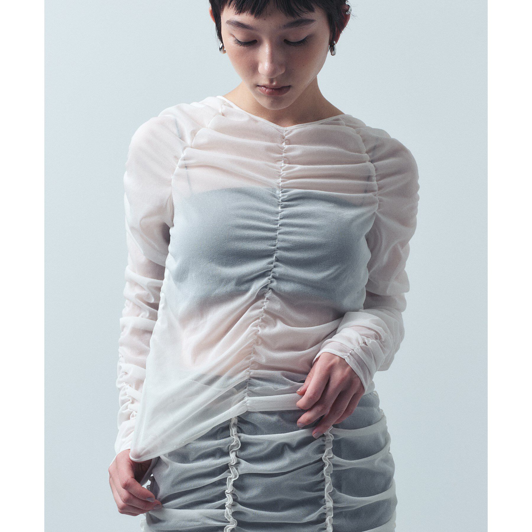 ファッションメンズなら|【コードエー/CODE A】 sheer gathered jersey top