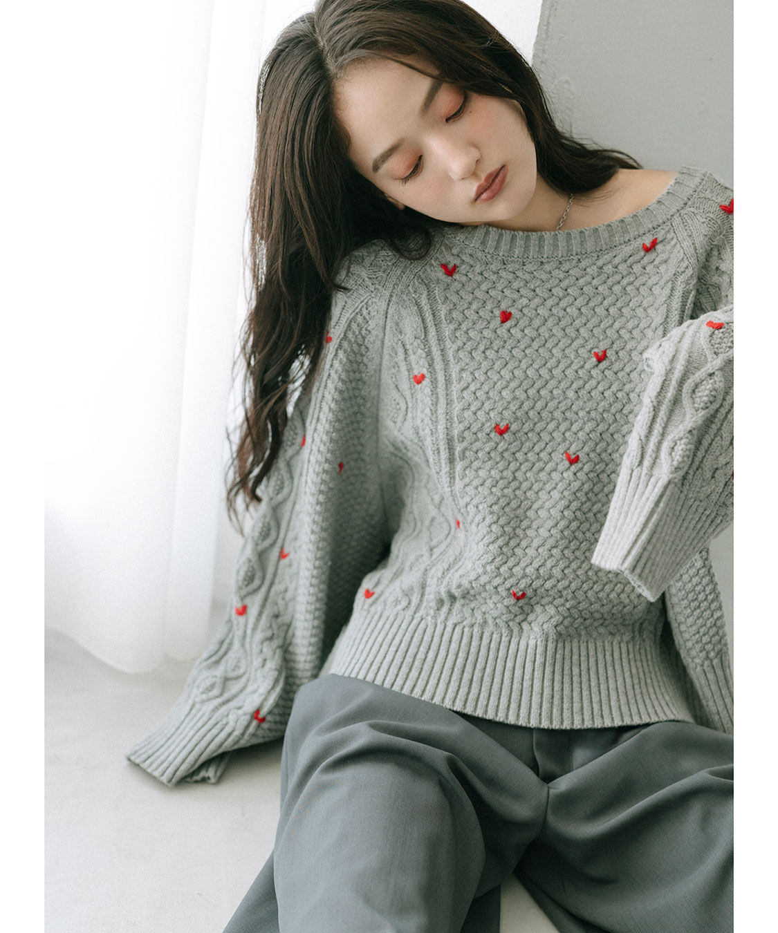 COCO DEALケーブルニット×ペプラムシャツミニワンピース ケーブル