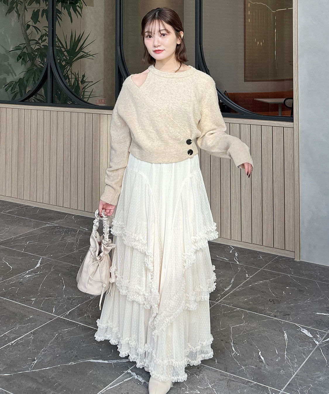 【ココ　ディール/COCO DEAL】 ドットチュールティアードフレアスカート