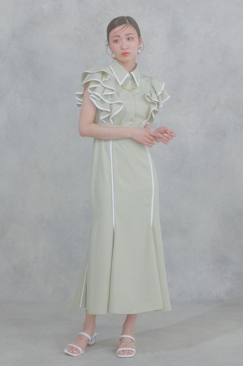 【リエンダ/rienda】 フリルスリーブバイカラーOP