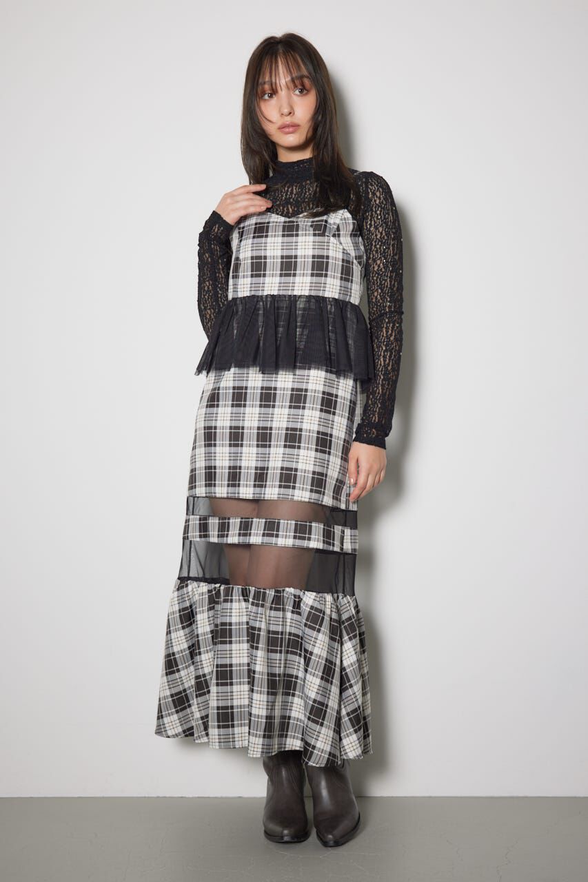 【リエンダ/rienda】 ペプラムマーメイドチェックキャミワンピース