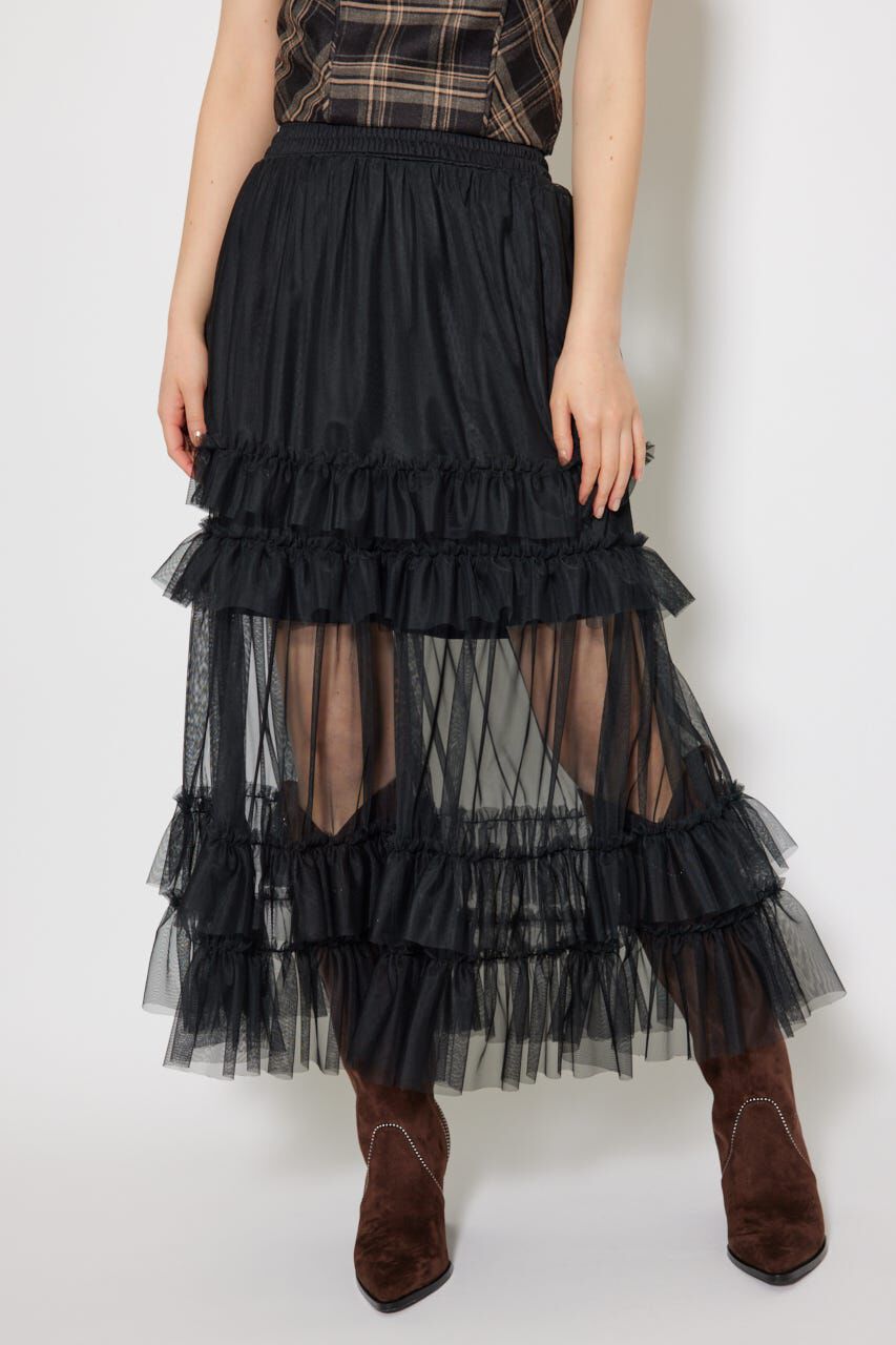 【リエンダ/rienda】 シアーチュールシャーリングハイウエストスカート