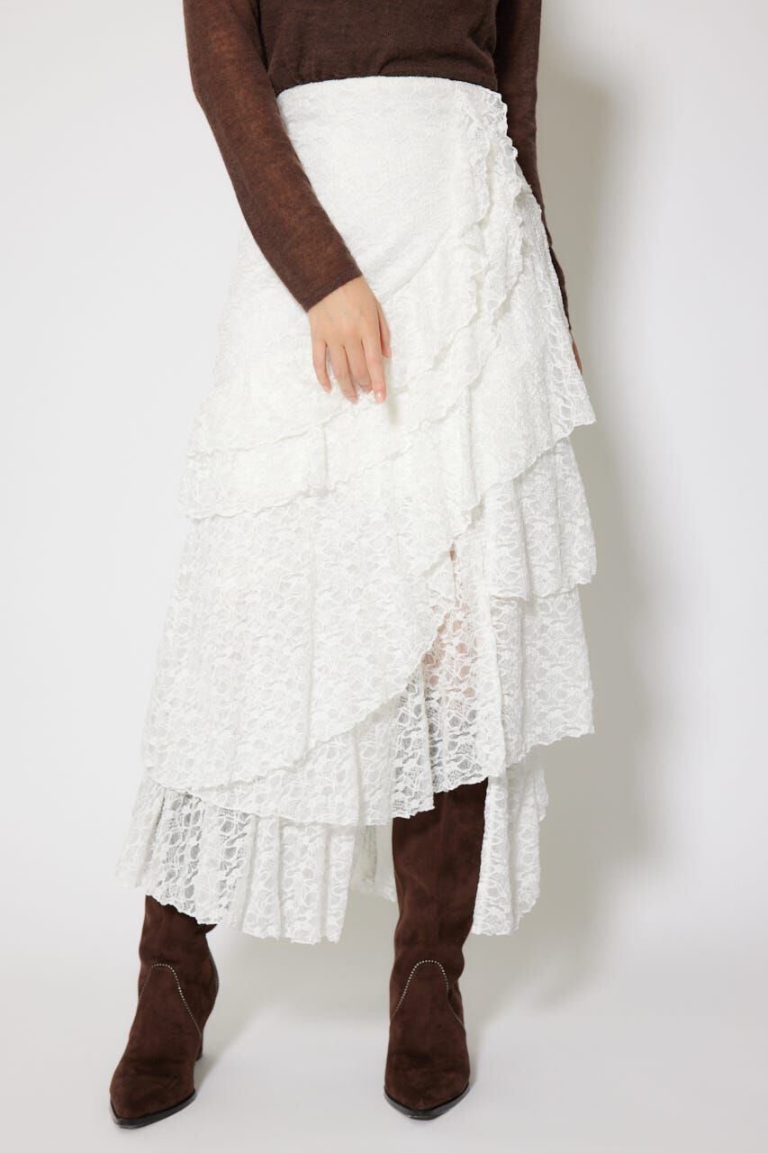 【リエンダ/rienda】 レースラッフルロングハイウエストスカート