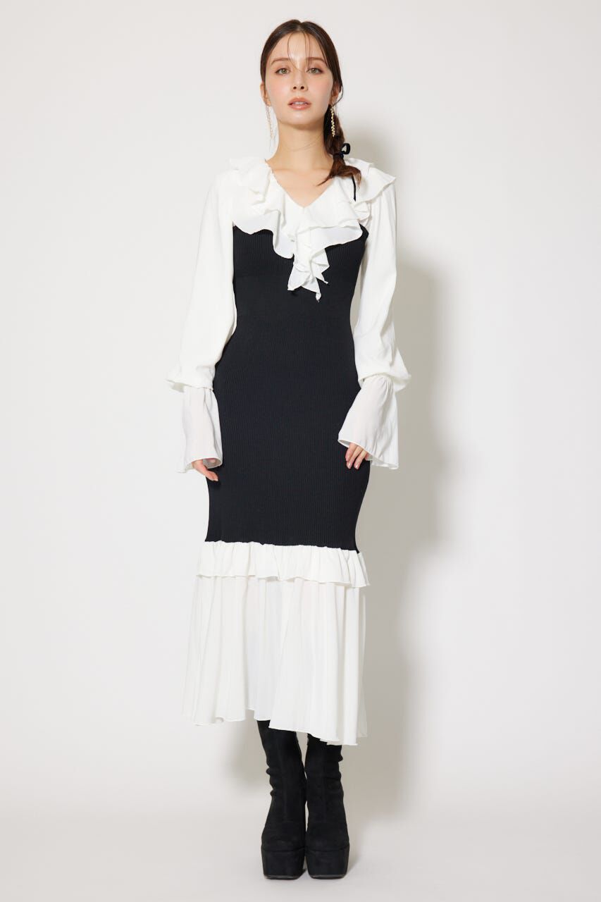 【リエンダ/rienda】 ダブルフリルコンビニットワンピース