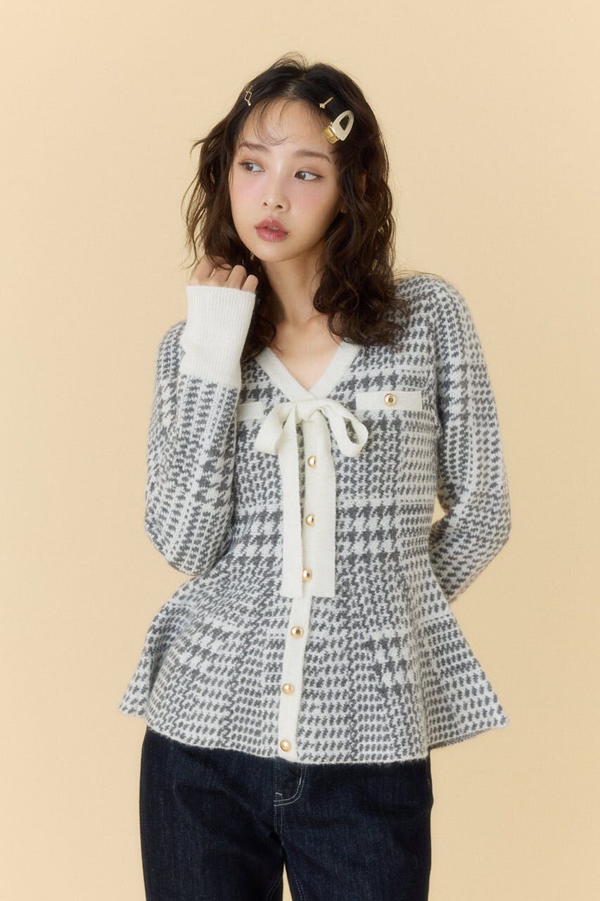 【リエンダ/rienda】 2WAYペプラムジャガードニットカーディガントップス