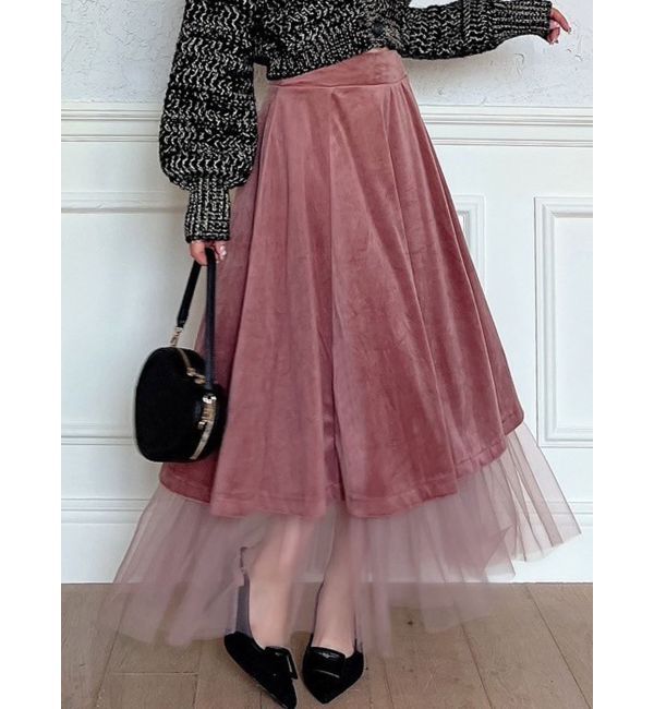 【リゼクシー/RESEXXY】 ベロアチュールロングスカート