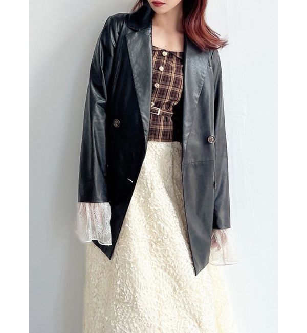 【リゼクシー/RESEXXY】 カフスレースフェイクレザージャケット